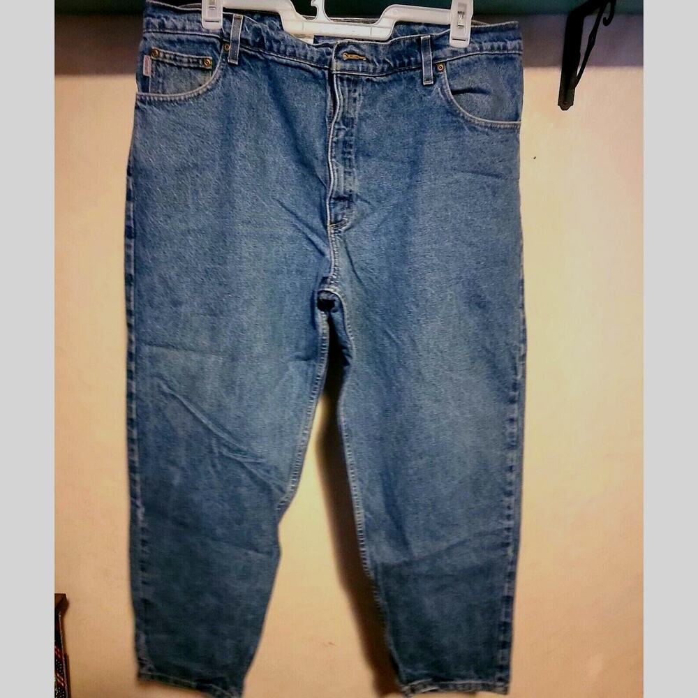 Carhartt Jeans Men's Size 42x30 Relaxed Fit Tapered Leg Blue Denim Dark Wash
